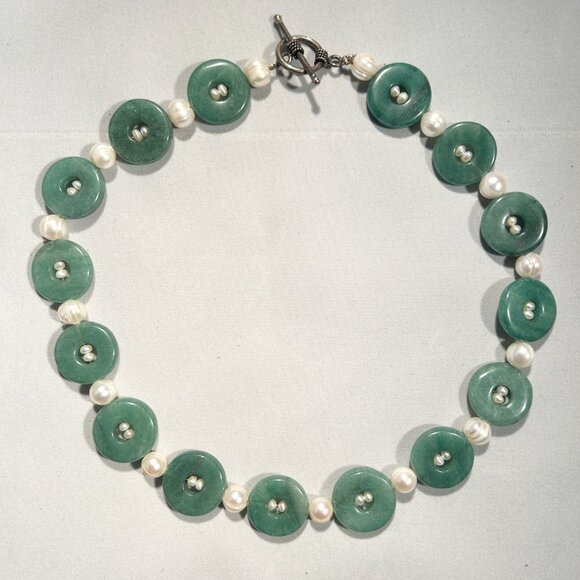 Jade and Freshwater Pearl Statement Necklace Choker Good Luck - Picture 3 of 8